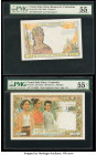 French Indochina Banque de l'Indo-Chine 5 Piastres; 100 Piastres = 100 Riels ND (1949); (1954) Pick 55d; 97 Two Examples PMG About Uncirculated 55; Ab...