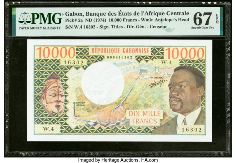 Gabon Banque des Etats de l'Afrique Centrale 10,000 Francs ND (1974) Pick 5a PMG...