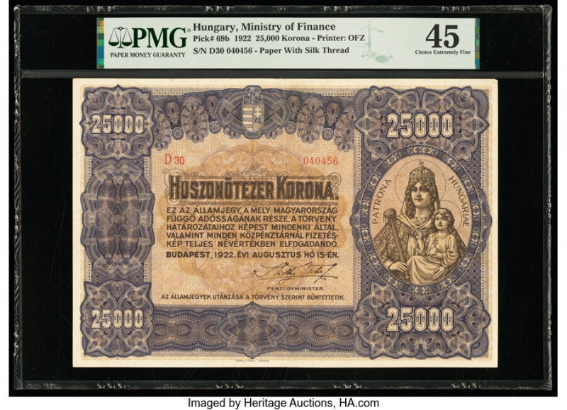 Hungary State Note of the Ministry of Finance 25,000 Korona 15.8.1922 Pick 69b P...