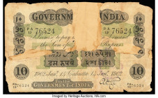 India Government of India, Calcutta 10 Rupees 14.1.1902 Pick UNL Good. Missing pieces and tape present. There will be no returns on this lot for any r...