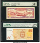 Netherlands Antilles Bank van de Nederlandse Antillen 100; 50 Gulden 9.12.1981; 1.5.1994 Pick 19b; 25c Two Examples PMG Gem Uncirculated 66 EPQ; Super...