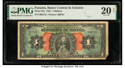 Panama Banco Central de Emision 1 Balboa 1941 Pick 22a PMG Very Fine 20 Net. Rust damage is noted on this example. 

HID09801242017

© 2022 Heritage A...