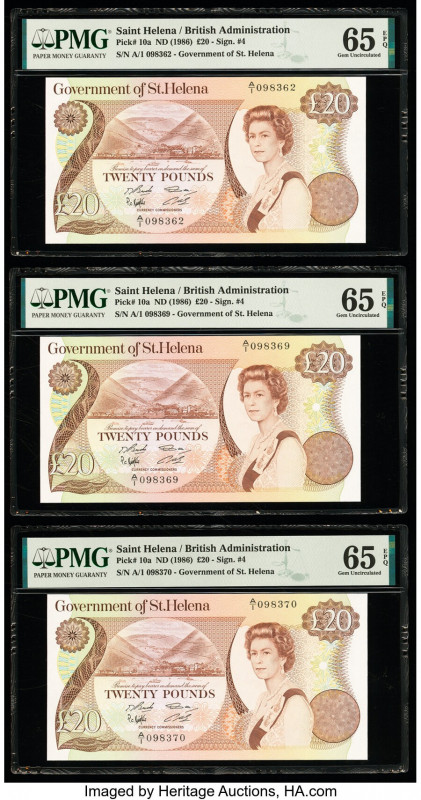 Saint Helena Government of St. Helena 20 Pounds ND (1986) Pick 10a Five Examples...