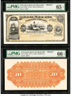 Venezuela Banco de Maracaibo 20 Bolivares ND (ca. 1882) Pick S190p Front and Back Proofs PMG Gem Uncirculated 65 EPQ; Gem Uncirculated 66 EPQ. Four PO...