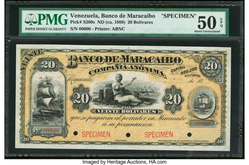 Venezuela Banco de Maracaibo 20 Bolivares ND (ca. 1889) Pick S200s Specimen PMG ...