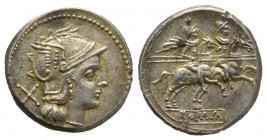 Republique Romaine, Anonyme, 211-208 Deniarius, AG 3,51 g., 18,4 mm, Craw 44/5 TB/TTB