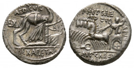 Republique Romaine, M. Aemilius Scaurus and P. Plautius Hypsaeus AR Denarius. Rome, 58 BC, 
AG 3,87 g., 18,1 mm Craw 422/1b TB/TTB