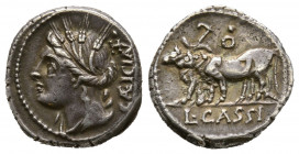Republique Romaine, Lucius Cassius Caeicianus, 102 BC AG 3,9 g., 17,7 mm TB/TTB