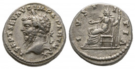 Septime sévére, Denarius, A: Tete a gauche; R: Justice assise, AG 3,12 g., 18,3 mm C 251 v TTB