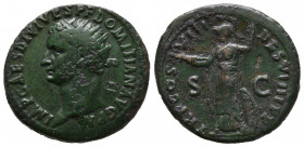 Domitianus, Dupondius, la tête à gauche, AE 9,73 g., 27,4 mm TTB