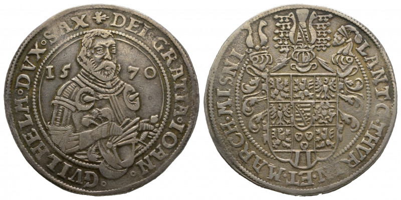 Saxony, Johann Wilhelm, 1567-1573.
Taler 1570, AG 28.23 g.
Ref : Dav. 9762 TTB