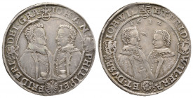 Johann Philipp, Friedrich, Johann Wilhelm und Friedrich Wilhelm II., 1603-1625
Taler 1612, AG 28.9 g. Saalfeld. Ref : Dav. 7361