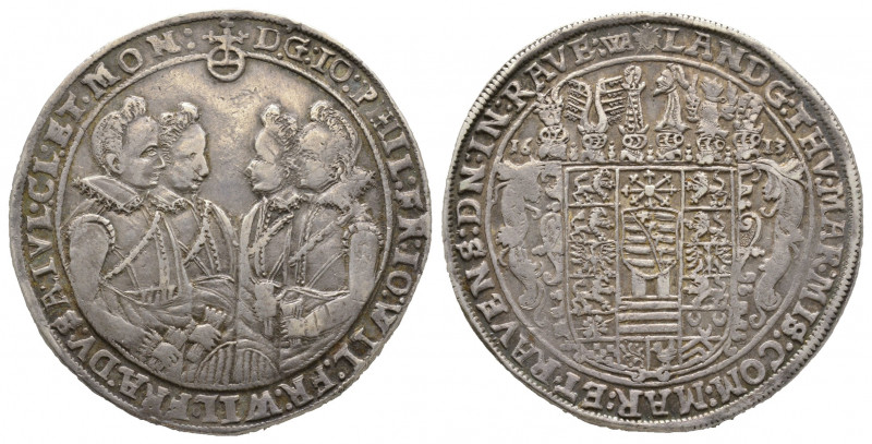 Sachsen-Altenburg. Johann Philipp 1603-1625.
Taler 1613, Saalfeld, AG 28.64 g. R...