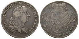 Palatinat, Charles Théodore, thaler, 1765 Mannheim, AG 27.67 g.
Ref : Dav.2540, KM#415 TTB