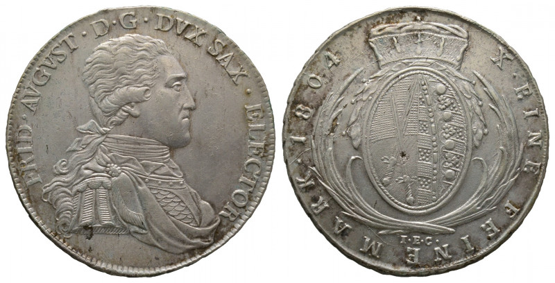 Saxony Friedrich August (1763-1806 AD), taler, AD 1804, AG 27.74 g. Ref : KM#102...