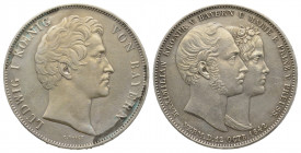 Ludwig I, 1825-1848, Marriage of Crown Prince of Bavaria and Marie, Royal Princess of Prussia 2 thaler, 1842, AG 36.73 g. Ref : KM#812.1, presque Supe...