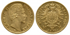 Bayern. 20 Marks, 1873-D, AU Ref : Fr-3783; KM#89 TTB