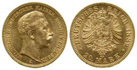 Wilhelm II., 1888-1918 20 Mark 1889, AU Superbe