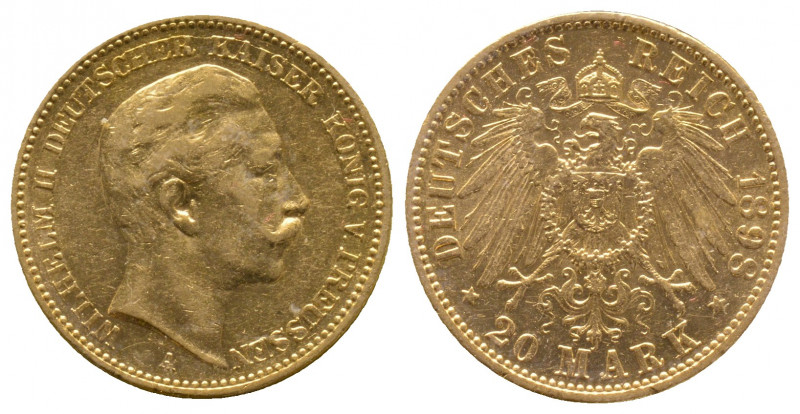 Wilhelm II., 1888-1918 20 Mark 1898 A, AU Superbe