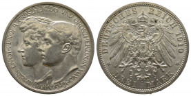 Saxe-Weimar-Eisenach 3 Mark 1910 A, AG 16.68 g. Ref : KM# 221 Superbe