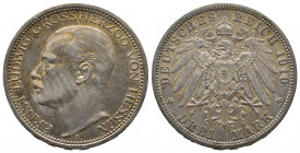 Ernst Ludwig(1892-1918), 3 Mark 1910A, AG 16.65 g. Ref : KM#375 Superbe