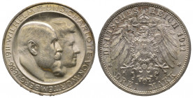 Würtemberg, Wilhelm II. 1888 - 1918 3 Mark, 1911. " Silber Hochzeit " ,AG 16.72 g. Ref : J. 177a fdc