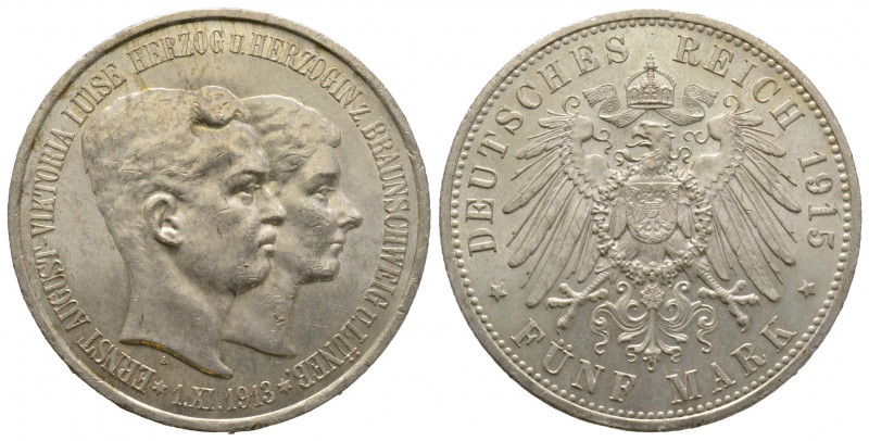 Braunschweig, 1913-1918, 1915 A, 5 Marks, AG 27,78 g., 38 mm, 
Ref : J. 58 SPL-F...