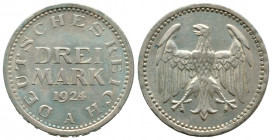 Weimarer Republik 3 Mark 1924 A, AG 15.07 g. SUP/FDC