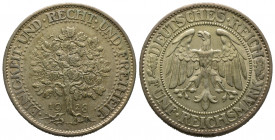 Weimar Republic. 5 Mark, 1928-F. Stuttgart, AG 24.85 g. Ref : KM#56, Superbe