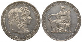 Franz Joseph I(1848-1916)., 2 Gulden MDCCCLXXIX (1879) Silver Wedding Anniversary, AG 24.64 g. Superbe. Traces de nettoyage