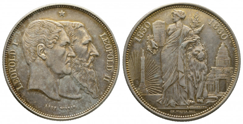 Léopold II (1865-1909), 5 francs, 1880. Cinquantenaire de l'indépendance, AG 24....