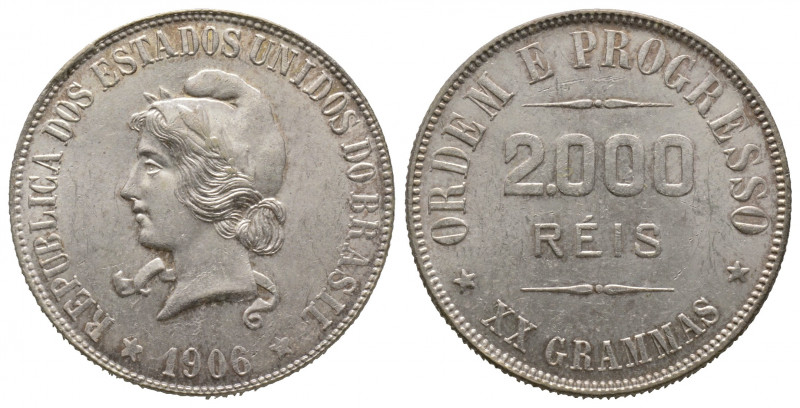 Brazil 2000 Reis 1906, AG 20 g. Ref : KM# 508 presque FDC