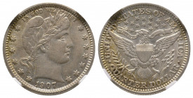 Barber Quarter, 25 cents 1/4 dollar, 1907 AG 6,25 g., 24,3 mm NGC AU 58