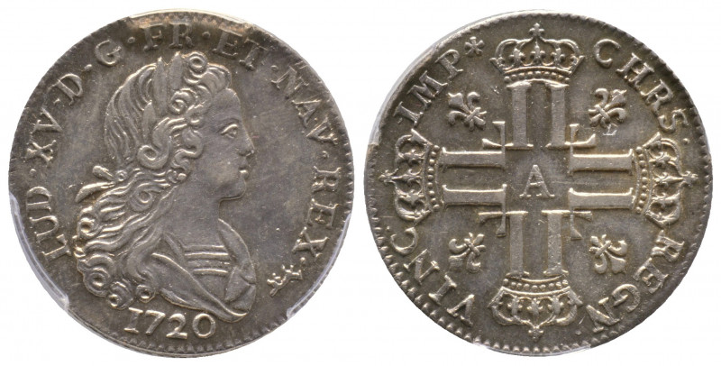 1/3 Ecu, 1720-A, Louis XV, Paris, Ref : G. 305 PCGS AU58