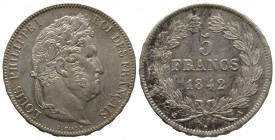 Louis-Philippe, 5 Francs, 1842 Paris, AG 24,91 g., 36,9 mm G. 678 Superbe