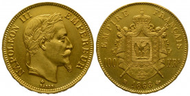 France, Strasbourg, Napoléon III, tête laurée, 1868, 100 francs, AU 32,24 g., 34,8 mm, SUP/FDC