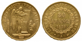 France, Paris, 20 Francs or Génie, Troisième République 1879, AU 6,39 g., 20,6 mm, FDC