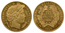 France, Paris, 10 Francs or Cérès, Troisième République 1899, AU 3,24 g., 18,6 mm, FDC
