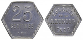 ÎLE DE LA RÉUNION, Troisième République, 25 Centimes 1920, AE 1,21 g., SUP+