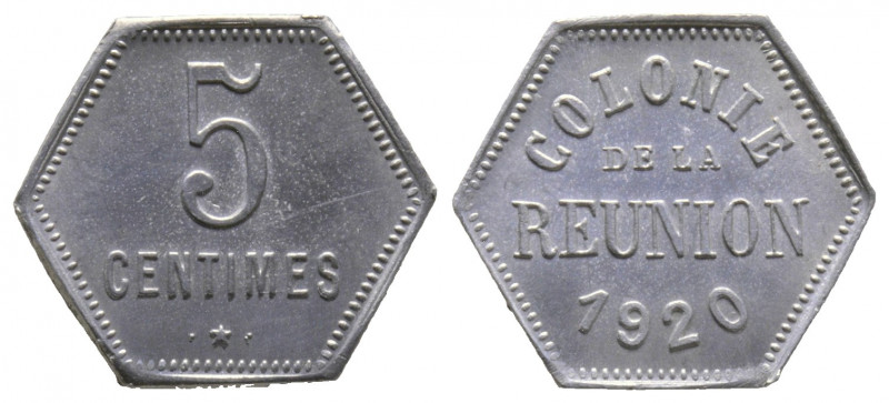 ÎLE DE LA RÉUNION - Troisième République, 5 Centimes 1920, AE 0,56 g., SUP+