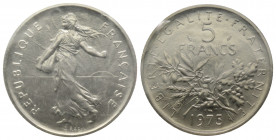 France, 5 Franc Piefort 1975, AG 22,8 g., 29,5 mm