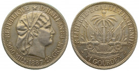 Haiti (struck in Paris), 1 gourde, 1887,AG 24.95 g. Ref :KM#46. Superbe et Rare