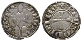 Italie, Etats Pontificaux, Benoit XII (1334-1342), Gros, Macerata, MIR 193, AG 1,08 g., 21,7 mm. TTB traces de nettoyage
