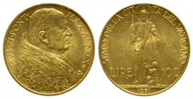 Italie, Pio XI, 1922-1939. 100 Lire 1931 Anno X, Roma. KM 9; Fr. 283. AU. 8.8 g. - 23,5 mm SUP-FDC