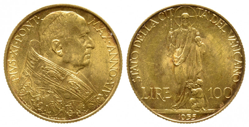 Italie Pio XI, 1922-1939. 100 Lire 1935 Anno XIV R, Roma. KM 9; Fr. 283 AU 8,8 g...