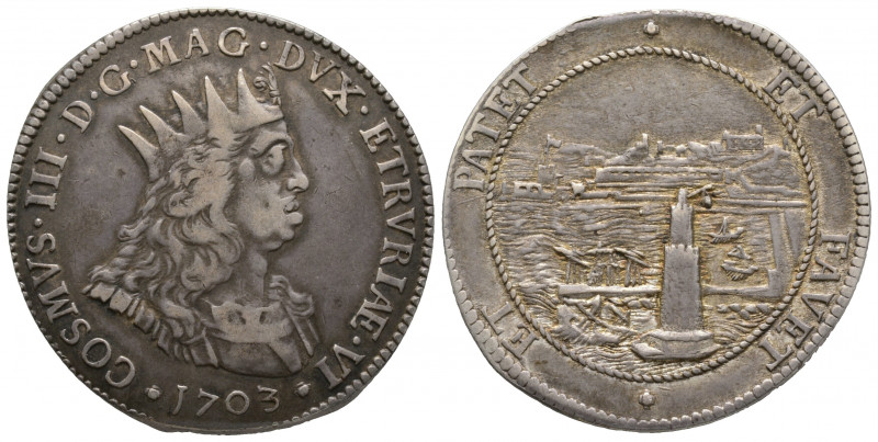 Italie, Livorno, Cosimo III de' Medici (1670-1723),Tollero 1703, AG 26,94 g., 40...