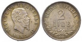 Italie, Napoli, Vittorio Emanuele II, 1861-1878.
2 Lire 1863, AG 10,05 g., 26,8 mm presque Superbe