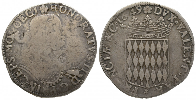 Principauté de Monaco, Honoré II 1604-1662 Écu de 3 Livres ou 60 Sols, 1649, AG...