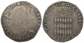 Principauté de Monaco, Honoré II 1604-1662 Écu de 3 Livres ou 60 Sols, 1649, AG 27.16 g. TB