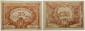 Principauté de Monaco, Billet de 25 Centimes, 1920, Réf. ouvrage : P.01a FDC